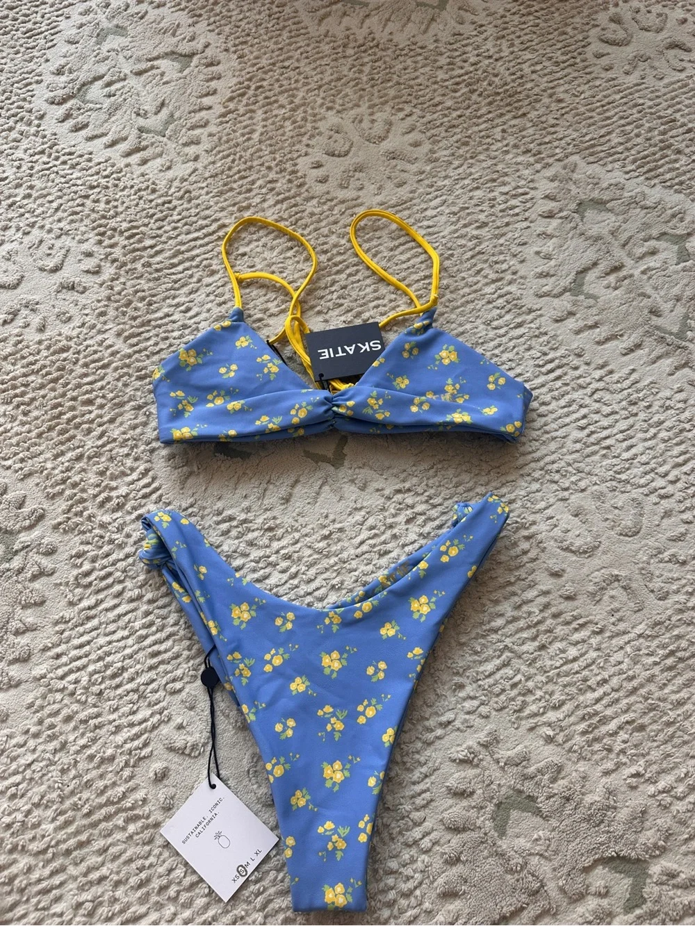 Skatie Blue Bikini Set with Yellow Floral Print - Picture 1 of 1
